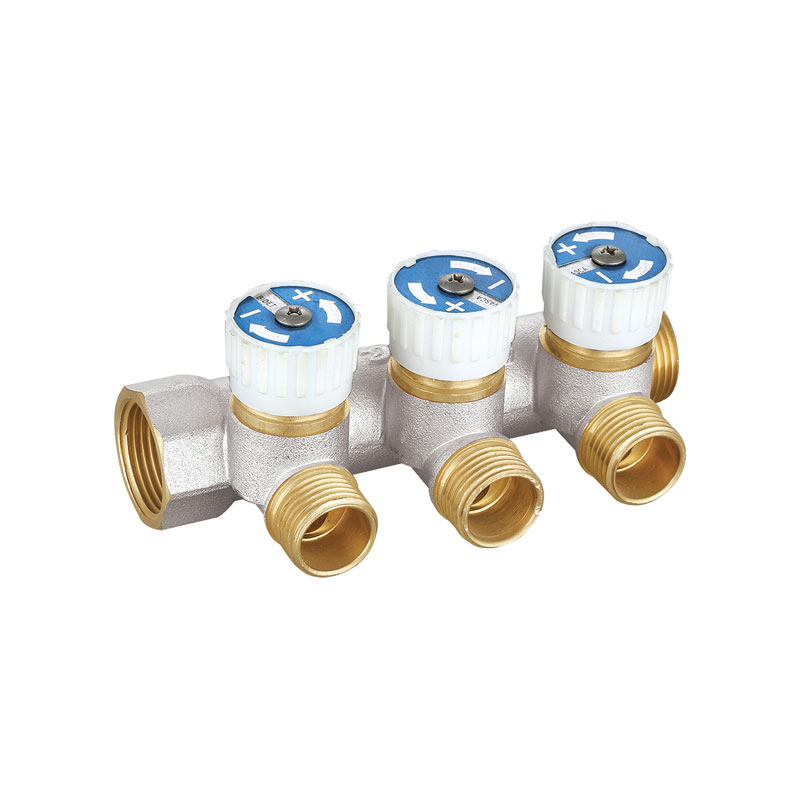 Distribuitor din alamă cu trei căi cu mâner din plastic alb AMT-1013